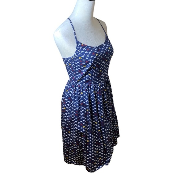 Liza Luxe Navy A-line Tank Mini Dress Small | Bird Print Racerback | 100% Cotton - Picture 2 of 8